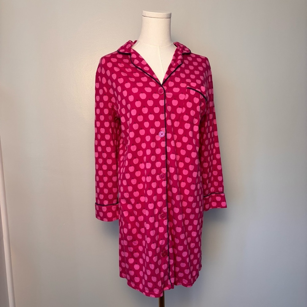Kate Spade Jersey Sleep Shirt Apple Print Button Up
